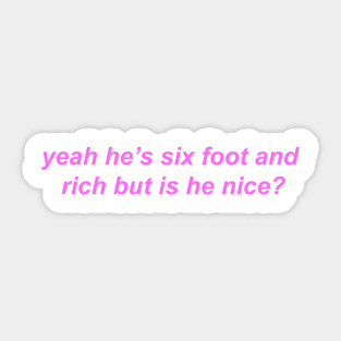 "is he nice?" Y2K inspired slogan Sticker